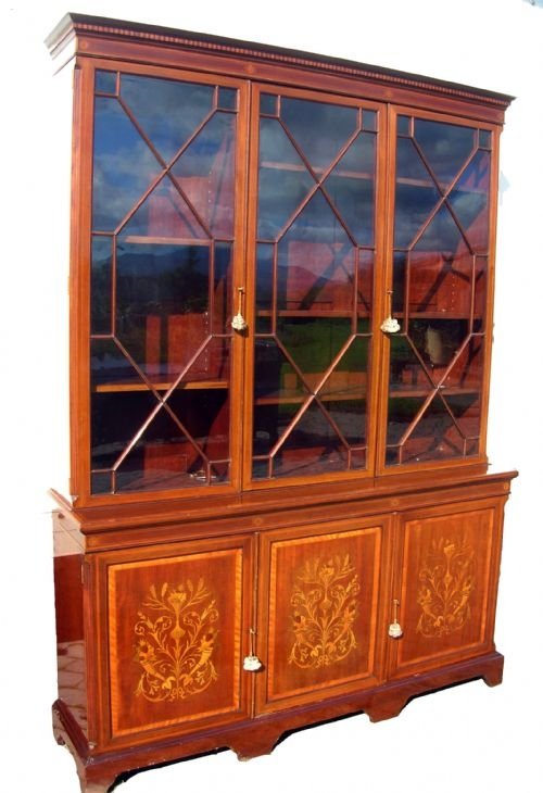 Antique Large Triple Mahogany Bookcase