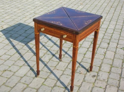 Antique Edwardian Rosewood Inlaid Card Table