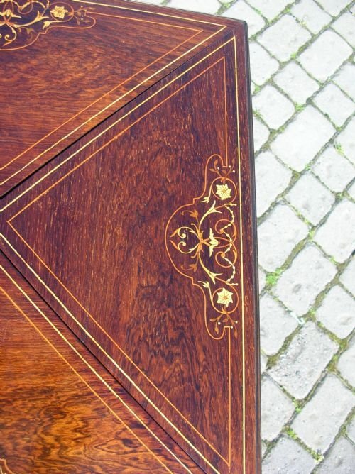 fig 1. antique edwardian rosewood inlaid card table