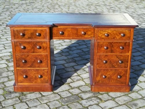 Antique Burr Walnut Victorian Pedestal Desk