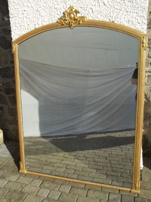 Antique Large Giltwood Overmantle Mirror