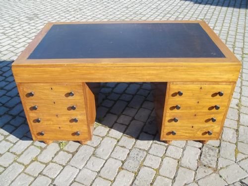 Antique Walnut Art Deco Pedestal Desk