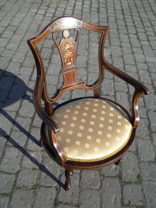 Antique Inlaid Mahogany Elbow Chair
