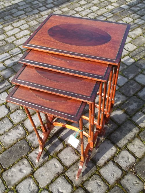 Antique Quartetto Nest Set of Four Mahogany Occasional Wine Lamp Side Occasional Tables. C.1895.