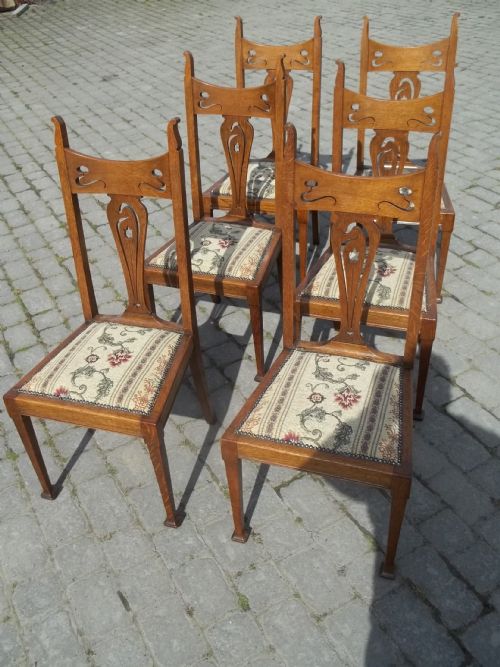 Set Six Antique Oak Dining Chairs