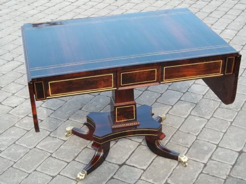 Antique Brass Inlaid Rosewood Sofa Table