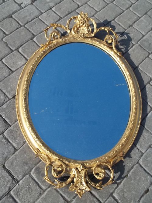 Antique Large Oval Gilt Wall Console Pier Table Gilded Mirror