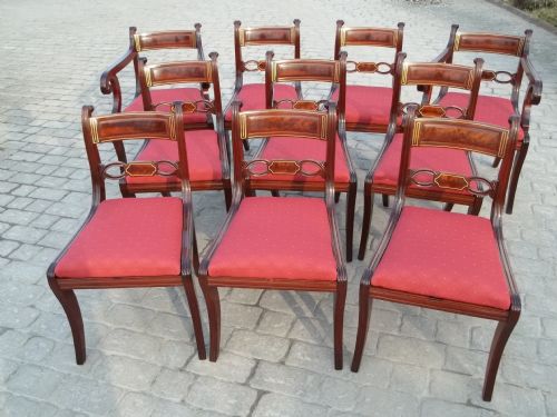Antique Set Ten Mahogany Dining Chairs