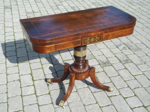 Antique Rosewood Brass Inlaid Card Table