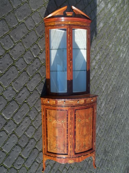 Antique Mahogany Inlaid Corner Cabinet