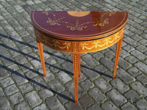 Antique Demi Lune Mahogany Inlaid Card Table
