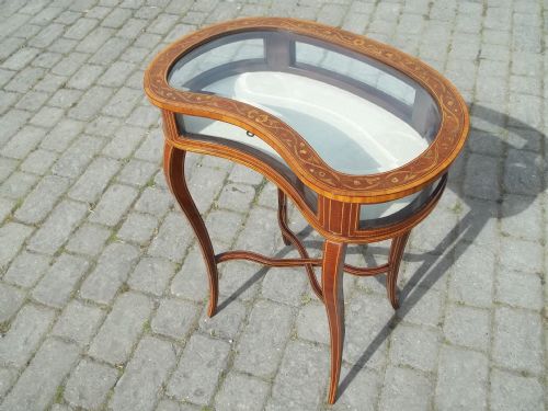 Antique Mahogany Inlaid Jewellery Small Display  Cabinet of Table Bijouterie Curio Collectors Design
