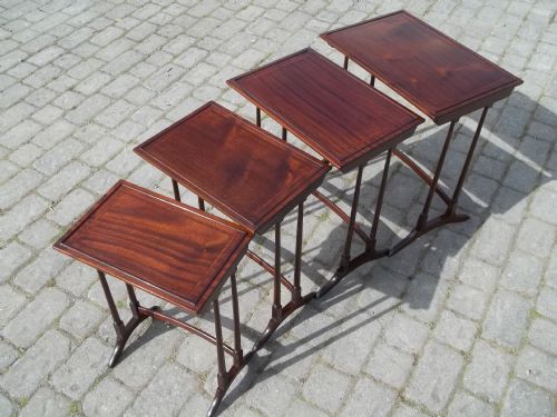 Antique Nest Set of Four Mahogany Stacking Wine Lamp Occasional Side Quartetto of Tables