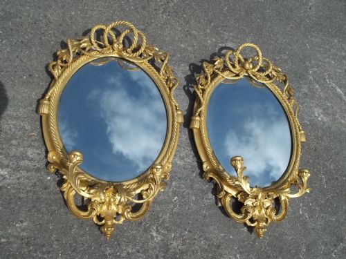 Antique  Pair of Regency Oval 19th Century Gilt Girandoles Gilt Wood Mirrors Looking Glass 
Looking Glass Oval Mirrors