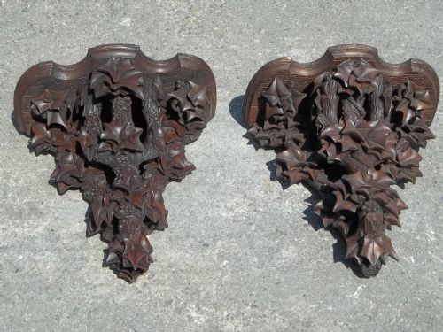 Antique Pair of Black Forest 19th Century Carved Oak Wall Brackets. C.1890.