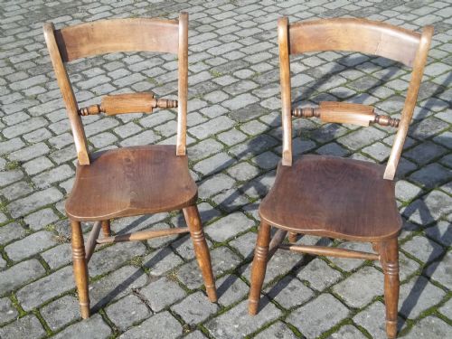 Antique Pair of Elm and Beech Windsor Oxford Bar Back Country Kitchen Farmhouse Dining Chairs