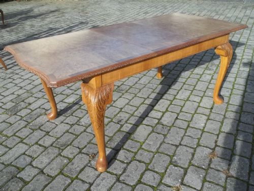 Antique Burr Walnut Queen Anne Extending Dining Eight - Ten Seat Table
