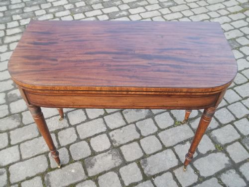 Antique Georgian Mahogany Fold Over Regency Demi Lune Card Lamp Hall Side Sofa Occasional Table