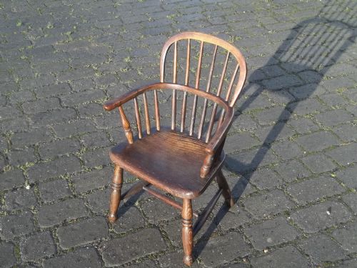 Antique Georgian 19th Century Ash and Elm Child's Windsor Dolls Stick Back Small Arm Chair