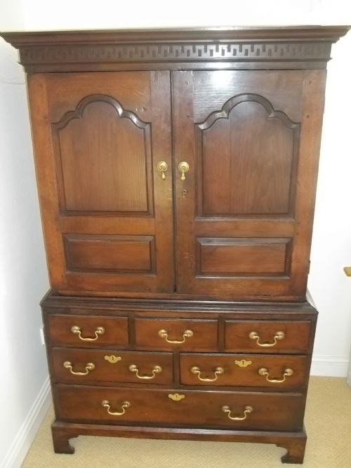 Antique Welsh Georgian 18th Century Oak Linen Press Small Food Cupboard Cabinet