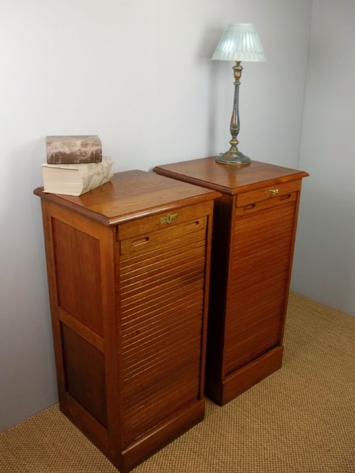 A Matched Antique Pair of Tambour Fronted Oak Filing Cabinets Cabinet C.1900.