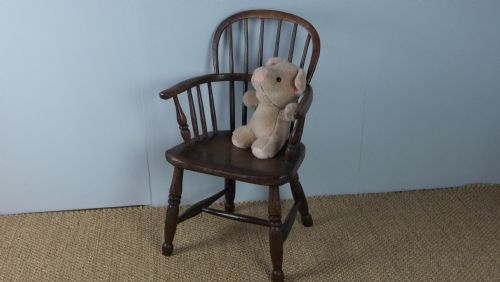 Antique Georgian 19th Century Ash and Elm Child's Windsor Dolls Stick Back Small Arm Chair