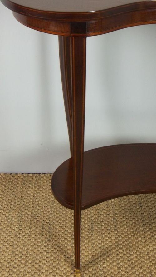 ANTIQUE MAHOGANY MARQUETRY INLAID LAMP OCCASIONAL KIDNEY SHAPED SMALL SIDE WINE WRITING LADIES SOFA TABLE C1895 - ADDITIONAL PHOTO 3