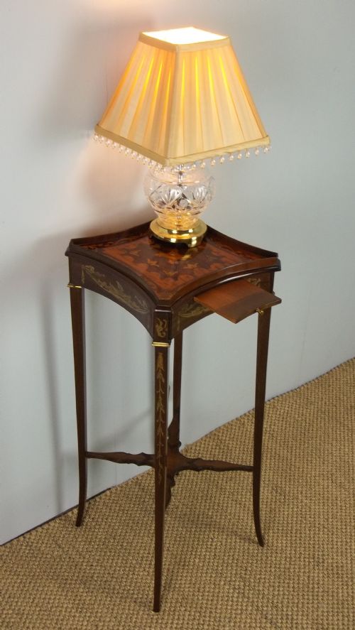 A Mahogany Marquetry Inlaid Lamp Wine Occasional Small Table Urn Kettle Stand