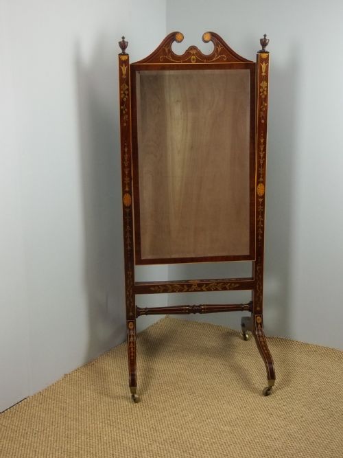 An Exhibition Quality Georgian Regency Mahogany Marquetry Inlaid Adjustable Cheval Dressing Room Looking Glass Mirror. C.1800.