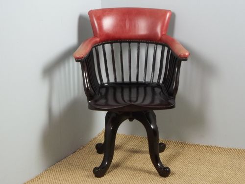 A 19th Century Mahogany and Leather Upholstered Captains Swivel Revolving Office Desk Arm Chair.
c.1880.