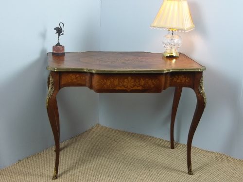 A Stunning Quality Marquetry Inlaid Bureau Plat Centre Table of French Walnut Rosewood Kingwood Ladies Writing Library Sofa Hall Dressing Design. C.1890.