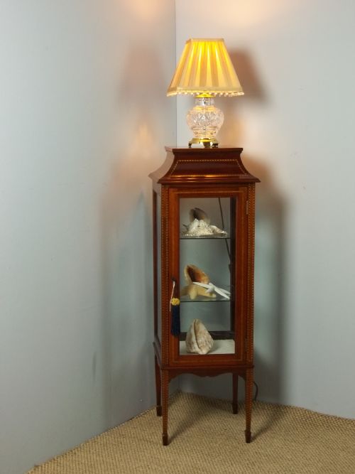 A £995 Edwardian Small Mahogany Inlaid Standing Upright Square Pencil Pedestal Bijouterie Vitrine Display Curio Collectors Jewellery Cabinet.