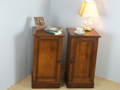 A Pair of 19th Century Ash Bedside Night Stands Cabinets of Pot Cupboard Type( Oak Colour). C.1868.