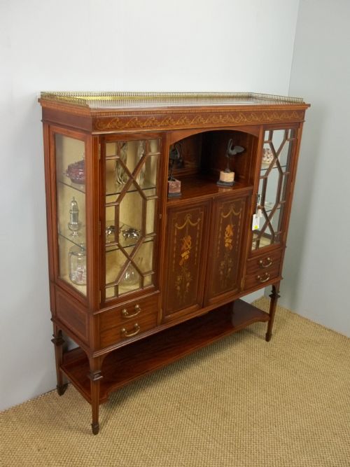 Antique Edwards and Roberts Mahogany Marquetry Inlaid Display Vitrine Sideboard Credenza Side Cabinet Cupboard. C.1895.