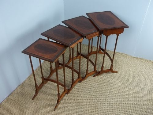 Antique Set of Regency Design Edwardian Quartetto Nest of Four Mahogany Inlaid Stacking Occasional Low Lamp Wine Coffee Tables Table. C.1895.