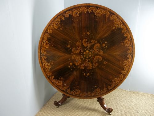 Antique Superior Quality Marquetry Inlaid Circular Round Large Rosewood Centre Center Hall Dining Table. C.1860.