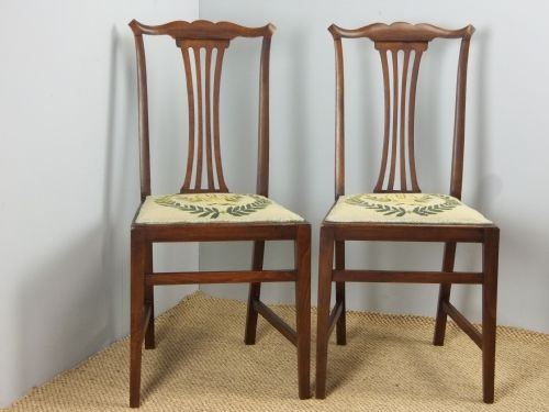 A Pair of Edwardian Hand Stitched Tapestry Upholstered Mahogany Stained Hardwood Desk Hall Side Bedroom Salon Chairs. C.1900.