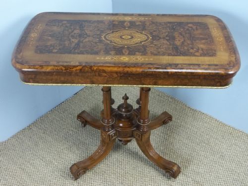 A Superior Gillows Burr Walnut and Maple Gilt Bronze Mounted Marquetry Inlaid Card Games Lamp Hall Sofa Side Console Pier Table. C.1850.
