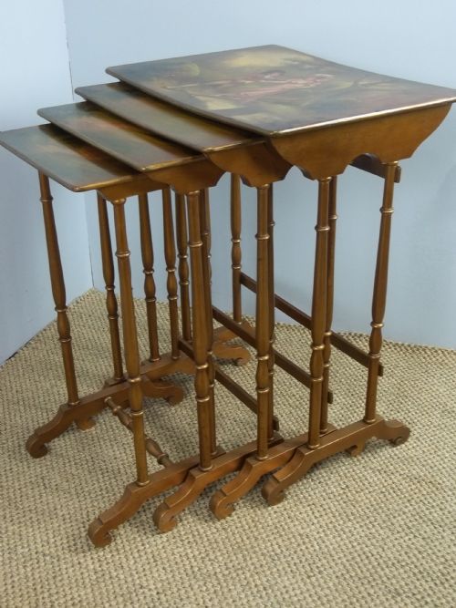 ANTIQUE QUARTETTO NEST OF FOUR GILT PAINTED LAMP OCCASIONAL LOW COFFEE WINE SIDE STACKING TABLES SIGNED BY EDALIGNY C1910 - ADDITIONAL PHOTO 2