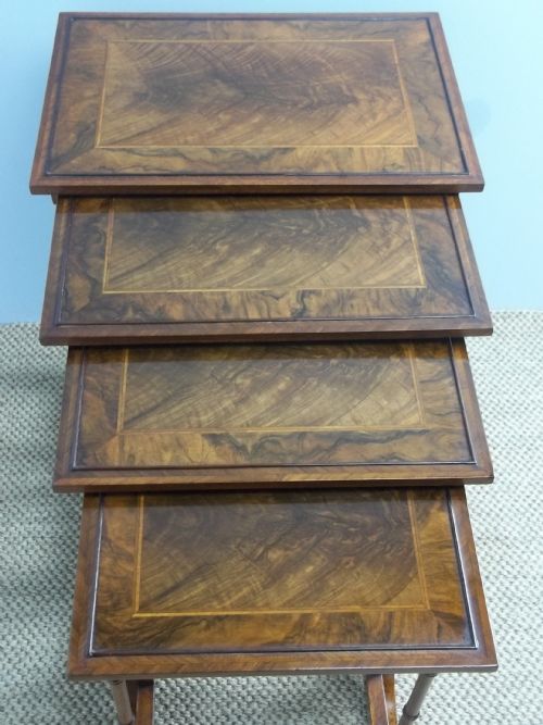 Antique 19th Century Quartetto Nest of Four Stacking Walnut Lamp Side Sofa Occasional Wine Tables. C.1850.
