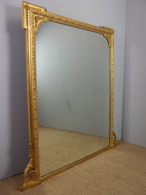 Antique English 19th Century Gilt Pier Console Overmantle Over Mantel Gilded Wall Mirror. C.1860.