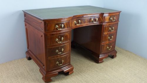 Antique Mahogany Twin Pedestal Three Part Writing Computer Kneehole Desk. C.1890.