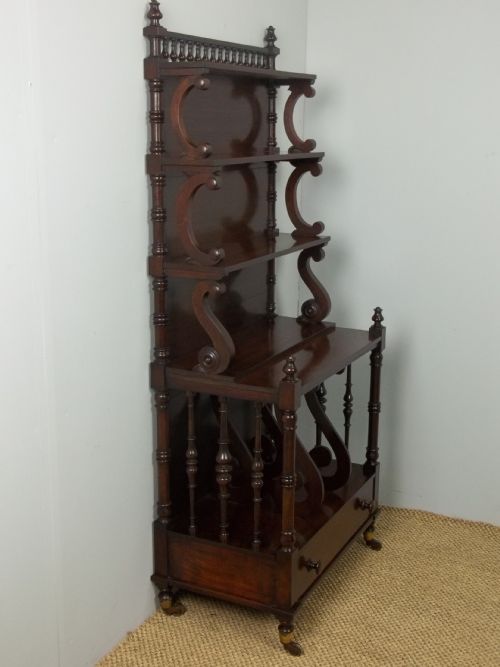 ANTIQUE STUNNING QUALITY GEORGIAN REGENCY MAHOGANY WATERFALL OPEN DWARF BOOKCASE CANTERBURY OF GRADUATED BOOK SHELVES C1820 - ADDITIONAL PHOTO 1