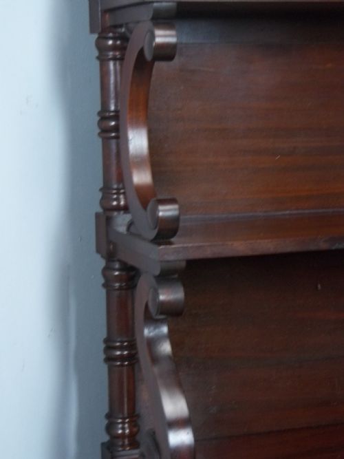 ANTIQUE STUNNING QUALITY GEORGIAN REGENCY MAHOGANY WATERFALL OPEN DWARF BOOKCASE CANTERBURY OF GRADUATED BOOK SHELVES C1820 - ADDITIONAL PHOTO 6
