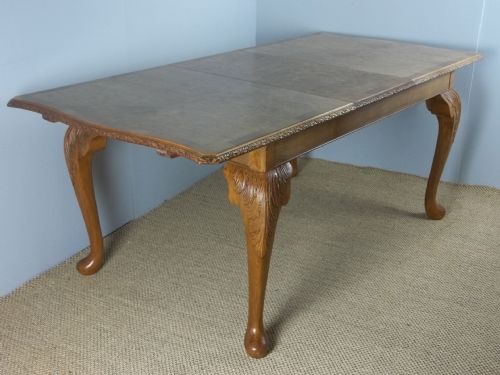 Antique Queen Anne Design Burr Walnut Extending Eight to Ten Seat Art Deco Dining Table. C.1930