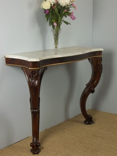 Antique Stunning Quality Regency Rosewood Console Pier Hall Side Table with  Serpentine Shaped Marble Top. C.1830