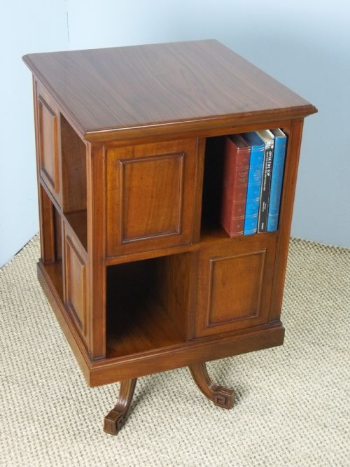 Antique  Three Quarter Size Figured Walnut 19th Century Revolving Set of Bookshelves Rotating as an Open Bookcase, Attributed to Gillows. C.1860.