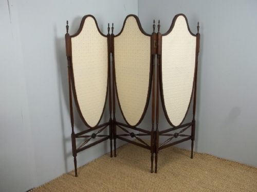 ANTIQUE MAHOGANY UPHOLSTERED TRIPLE FIRE VANITY DRESSING SCREEN GUARD FIRESCREEN C1890 - ADDITIONAL PHOTO 1