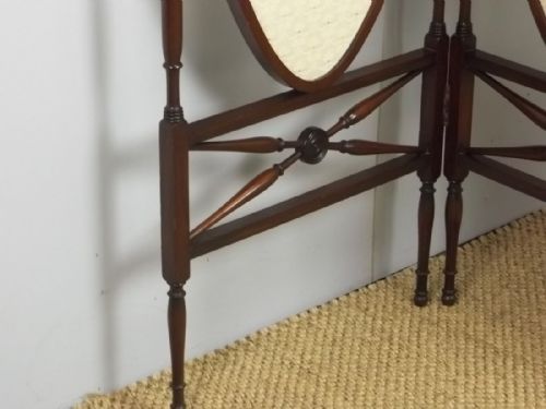 ANTIQUE MAHOGANY UPHOLSTERED TRIPLE FIRE VANITY DRESSING SCREEN GUARD FIRESCREEN C1890 - ADDITIONAL PHOTO 2