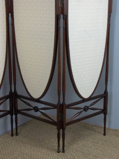 ANTIQUE MAHOGANY UPHOLSTERED TRIPLE FIRE VANITY DRESSING SCREEN GUARD FIRESCREEN C1890 - ADDITIONAL PHOTO 3